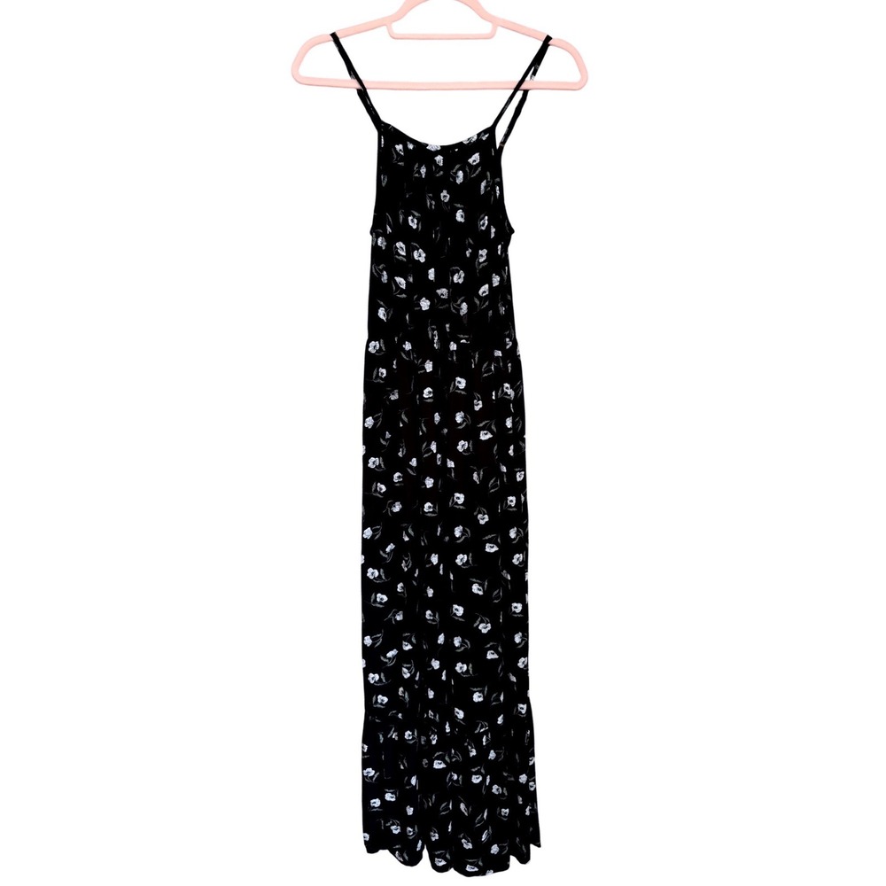 Dip Womens Floral Maxi Dress Black White Sleeveless Tiered Viscose Size XS